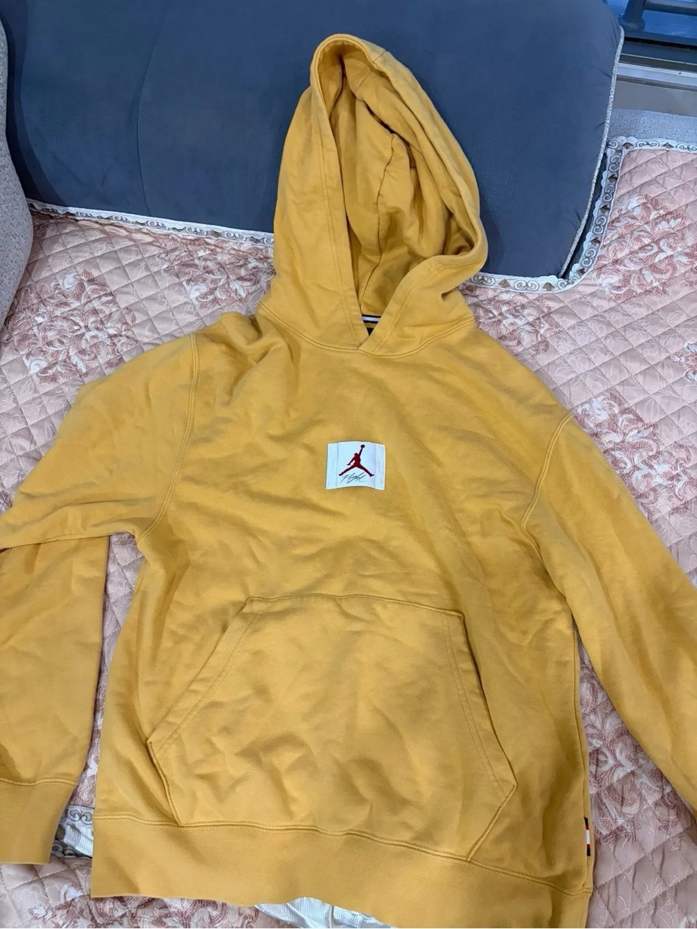 Jordan Mustard Yellow Hoodie with Red Jumpman Patch